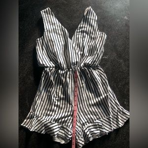 White and Navy stripe romper US Size 6/Small